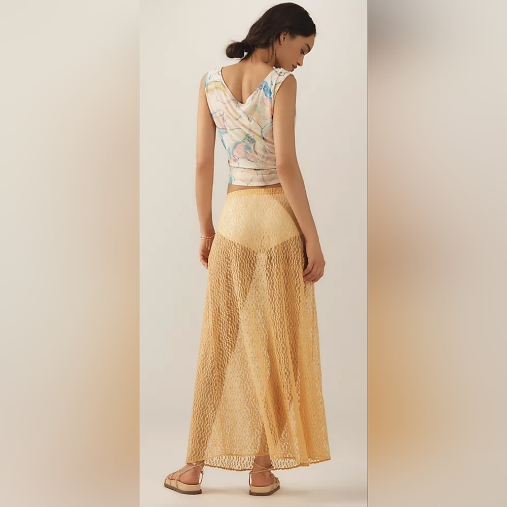 Anthropologie Yellow/Orange Lace Maxi Slip Skirt - Picture 3 of 5
